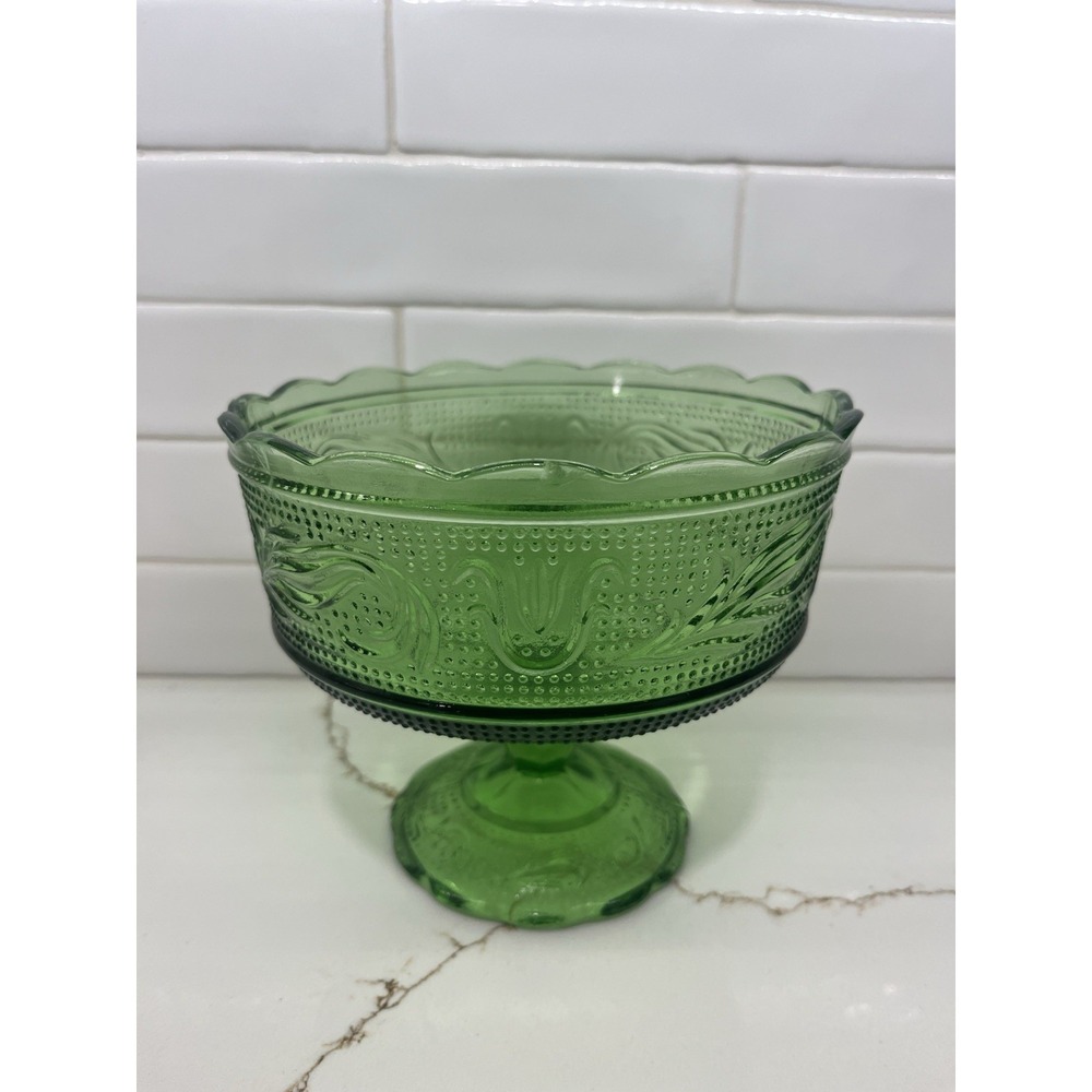 E.O. Brody Co M6000 Emerald Green Pedestal Footed Glass Bowl Candy Dish USA VTG